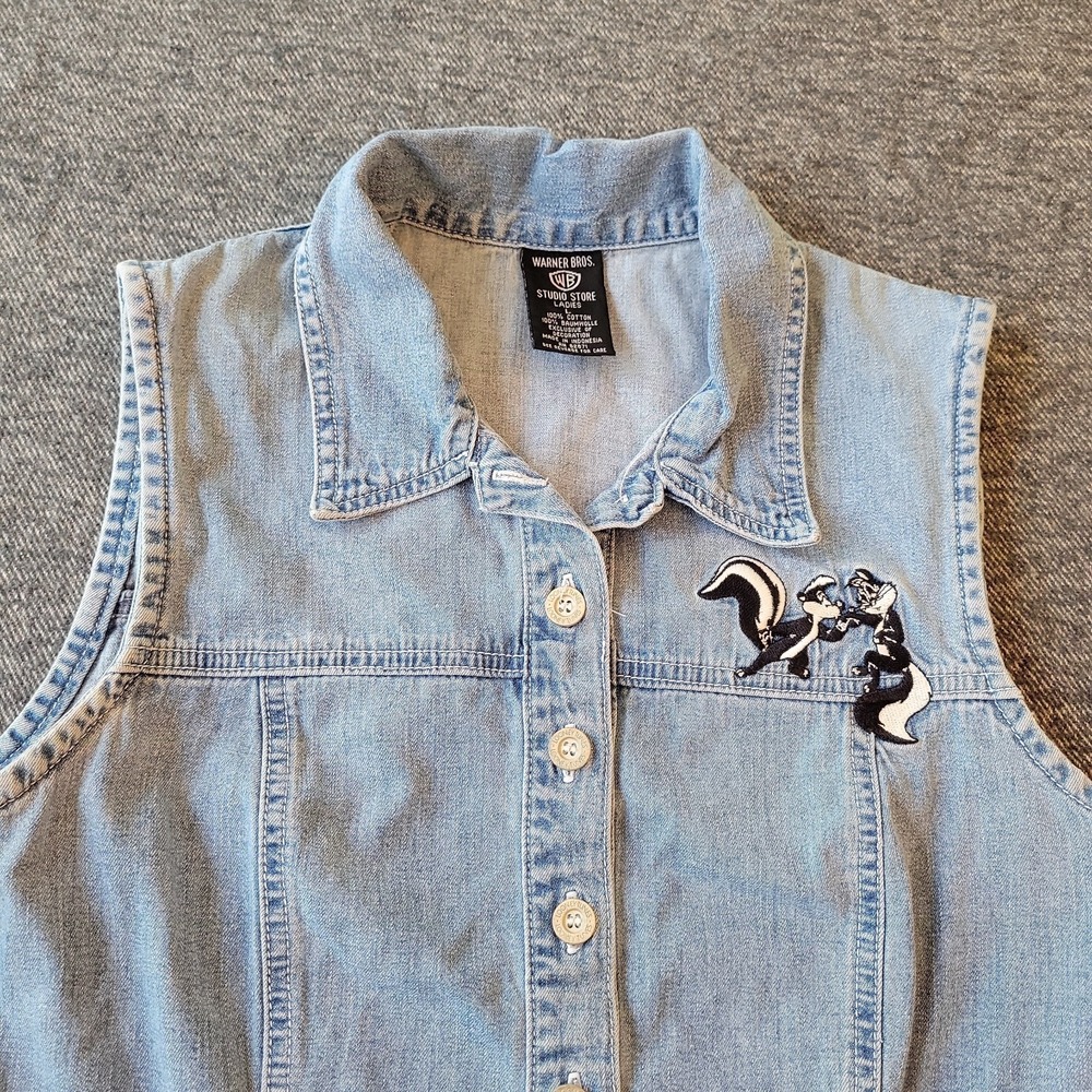 VTG‎ Warner Bros Studio Store Dress Women's Large Pepe Le Pew Embroidered Denim
